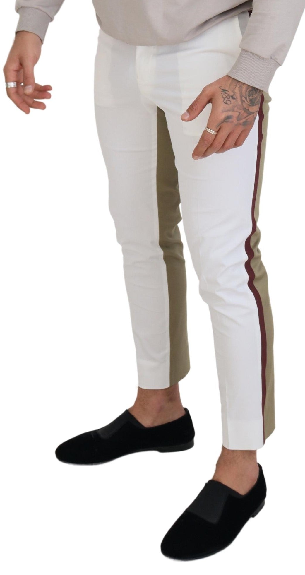 Dolce & Gabbana Two-Tone White & Brown Chic Cotton Men's Pants