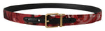 Dolce & Gabbana Red Multicolor Leather Belt with Gold-Tone Men's Buckle