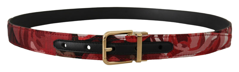 Dolce & Gabbana Red Multicolor Leather Belt with Gold-Tone Men's Buckle