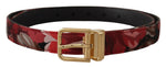 Dolce & Gabbana Red Multicolor Leather Belt with Gold-Tone Men's Buckle