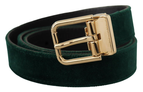 Dolce & Gabbana Emerald Velvet Designer Belt with Golden Men's Buckle