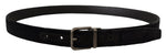 Dolce & Gabbana Elegant Black Leather Belt with Silver Tone Men's Buckle