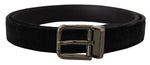 Dolce & Gabbana Elegant Black Leather Belt with Silver Tone Men's Buckle