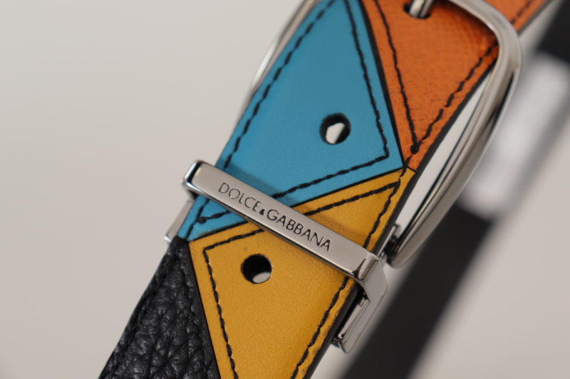 Dolce & Gabbana Elegant Multicolor Leather Belt with Silver Men's Buckle