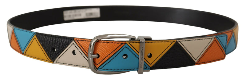 Dolce & Gabbana Elegant Multicolor Leather Belt with Silver Men's Buckle