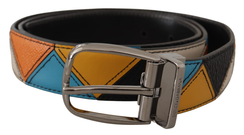 Dolce & Gabbana Elegant Multicolor Leather Belt with Silver Men's Buckle