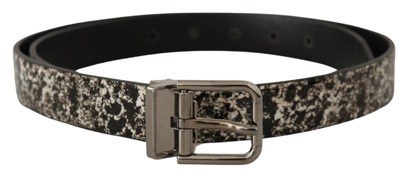 Dolce & Gabbana Elegant Black Marble Print Leather Men's Belt