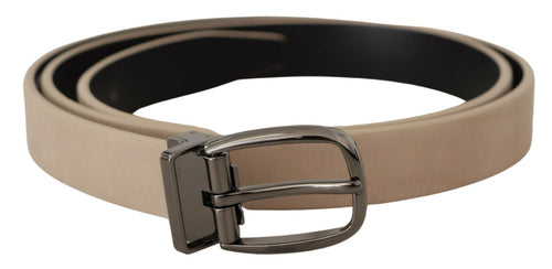 Dolce & Gabbana Elegant Beige Leather Belt with Silver Tone Men's Buckle