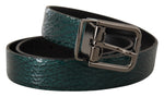 Dolce & Gabbana Elegant Green Leather Belt with Silver Men's Buckle