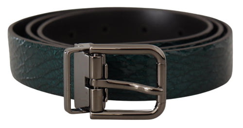 Dolce & Gabbana Elegant Green Leather Belt with Silver Men's Buckle