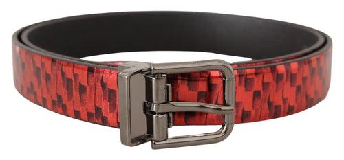 Dolce & Gabbana Elegant Red Leather Belt with Silver Men's Buckle