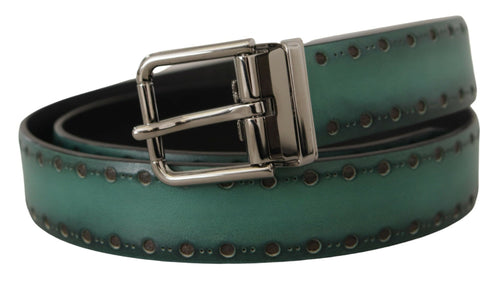 Dolce & Gabbana Elegant Leather Belt with Silver Tone Men's Buckle