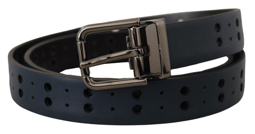 Dolce & Gabbana Elegant Blue Leather Belt with Metal Men's Buckle