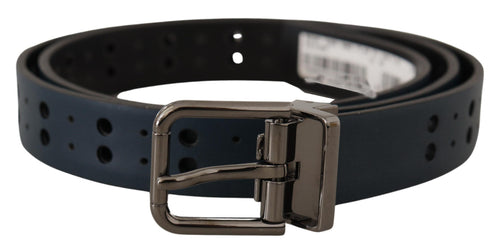 Dolce & Gabbana Elegant Blue Leather Belt with Metal Men's Buckle