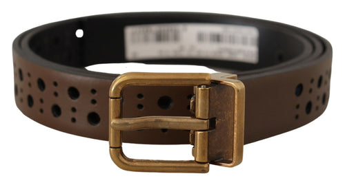 Dolce & Gabbana Elegant Brown Leather Belt with Golden Men's Buckle