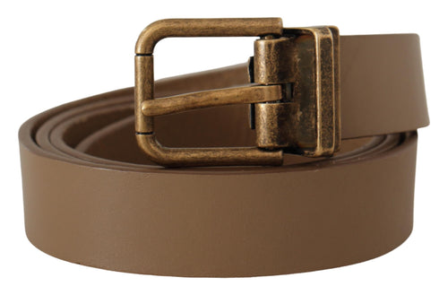 Dolce & Gabbana Elegant Brown Leather Belt with Brass Tone Men's Buckle