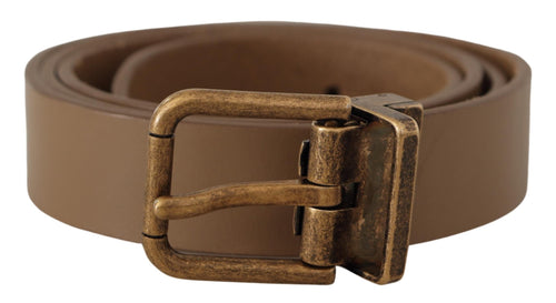 Dolce & Gabbana Elegant Brown Leather Belt with Brass Tone Men's Buckle