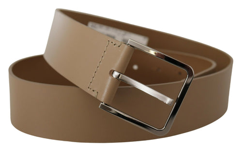 Dolce & Gabbana Beige Leather Statement Belt with Silver Men's Buckle