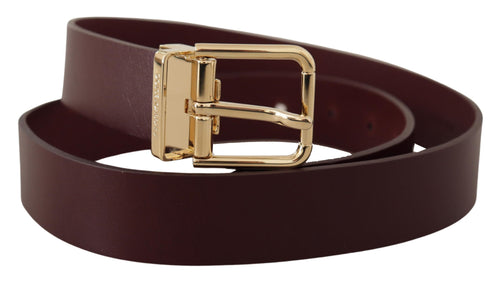 Dolce & Gabbana Elegant Maroon Leather Belt with Gold Men's Buckle