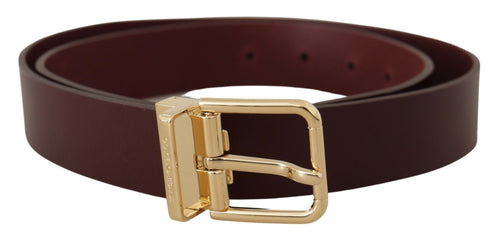 Dolce & Gabbana Elegant Maroon Leather Belt with Gold Men's Buckle