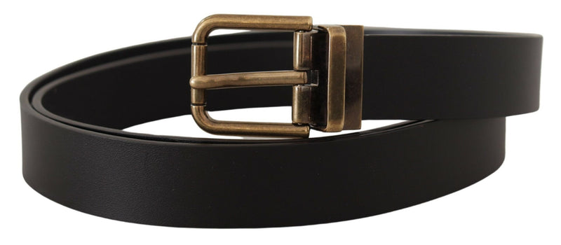 Dolce & Gabbana Elegant Black Leather Belt with Vintage Men's Buckle