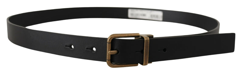 Dolce & Gabbana Elegant Black Leather Belt with Vintage Men's Buckle