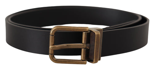 Dolce & Gabbana Elegant Black Leather Belt with Vintage Men's Buckle