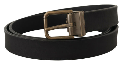 Dolce & Gabbana Elegant Black Leather Belt with Vintage Metal Men's Buckle