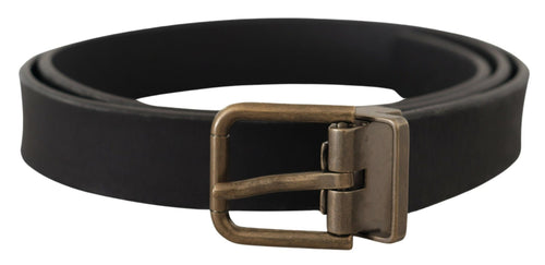 Dolce & Gabbana Elegant Black Leather Belt with Vintage Metal Men's Buckle