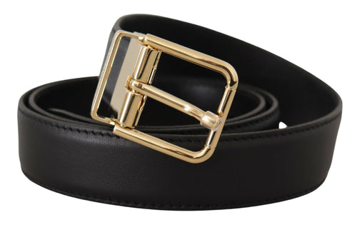 Dolce & Gabbana Elegant Black Leather Belt with Metal Men's Buckle