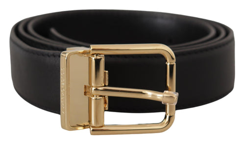 Dolce & Gabbana Elegant Black Leather Belt with Metal Men's Buckle