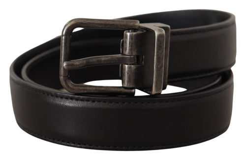 Dolce & Gabbana Elegant Black Leather Belt with Metal Men's Buckle