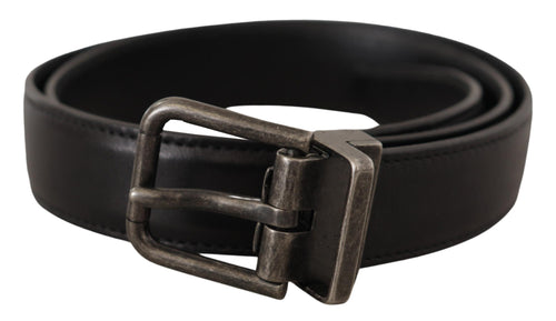 Dolce & Gabbana Elegant Black Leather Belt with Metal Men's Buckle