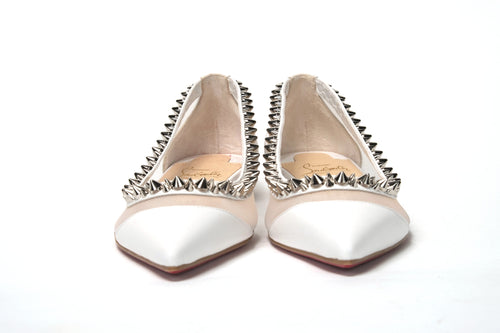 Christian Louboutin Bianco White silver Flat Point Toe Women's Shoe