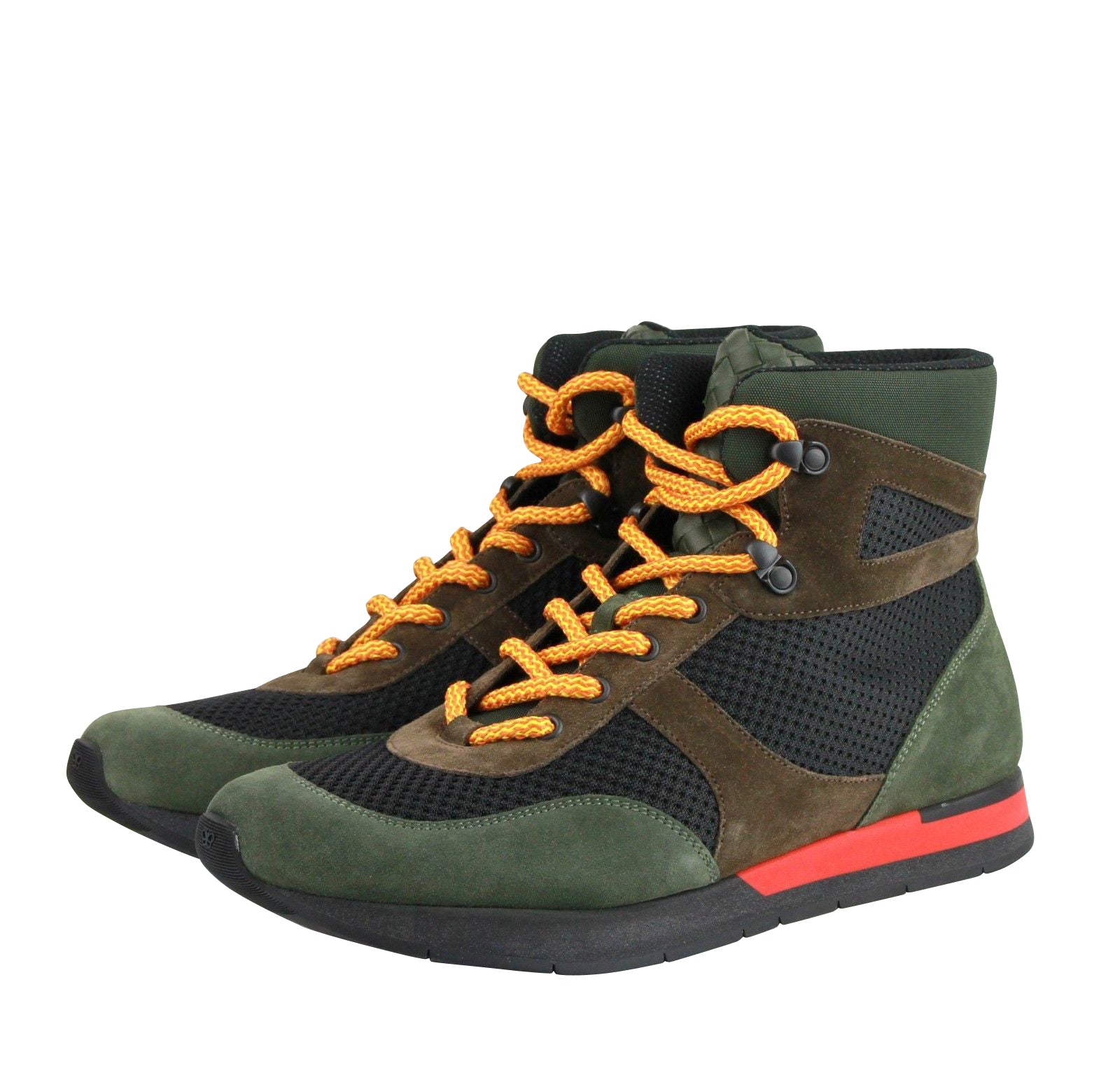 Bottega Veneta Mesh High Top Green / Brown / Black Suede Leather Sneaker 417024 3364