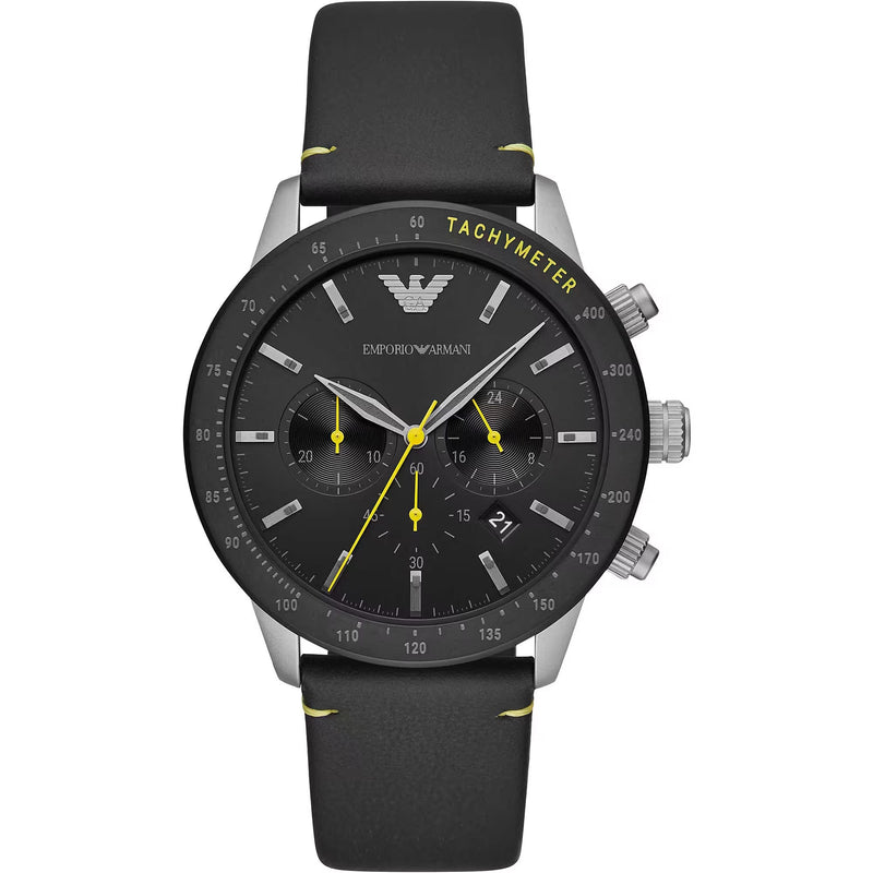 Emporio Armani Elegant Chronograph Leather Strap Men's Watch