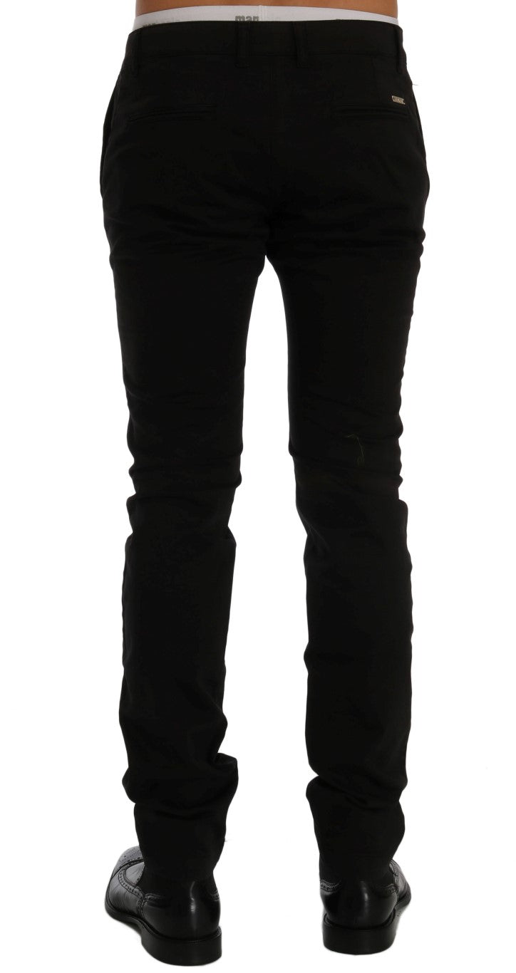 GF Ferre Elegant Slim Fit Black Cotton Men's Trousers