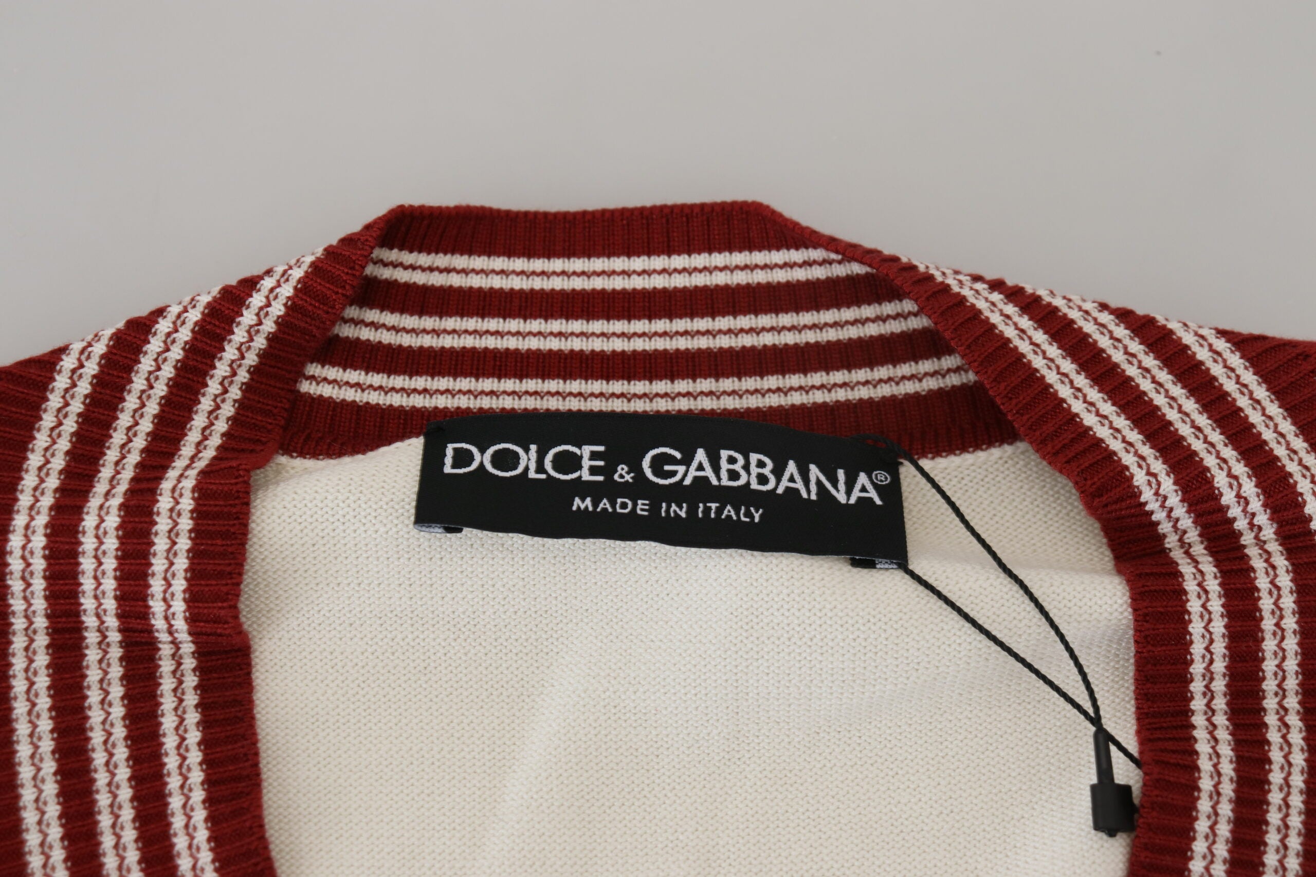 Dolce & Gabbana Off White Silk Cotton V-Neck Men's Sweater