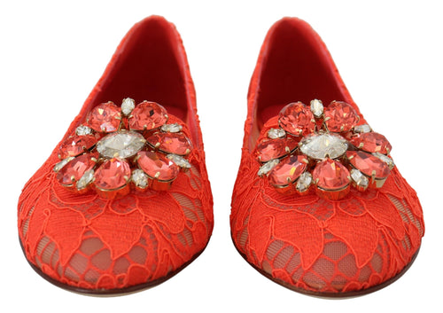 Dolce & Gabbana Elegant Lace Vally Flats in Coral Women's Red