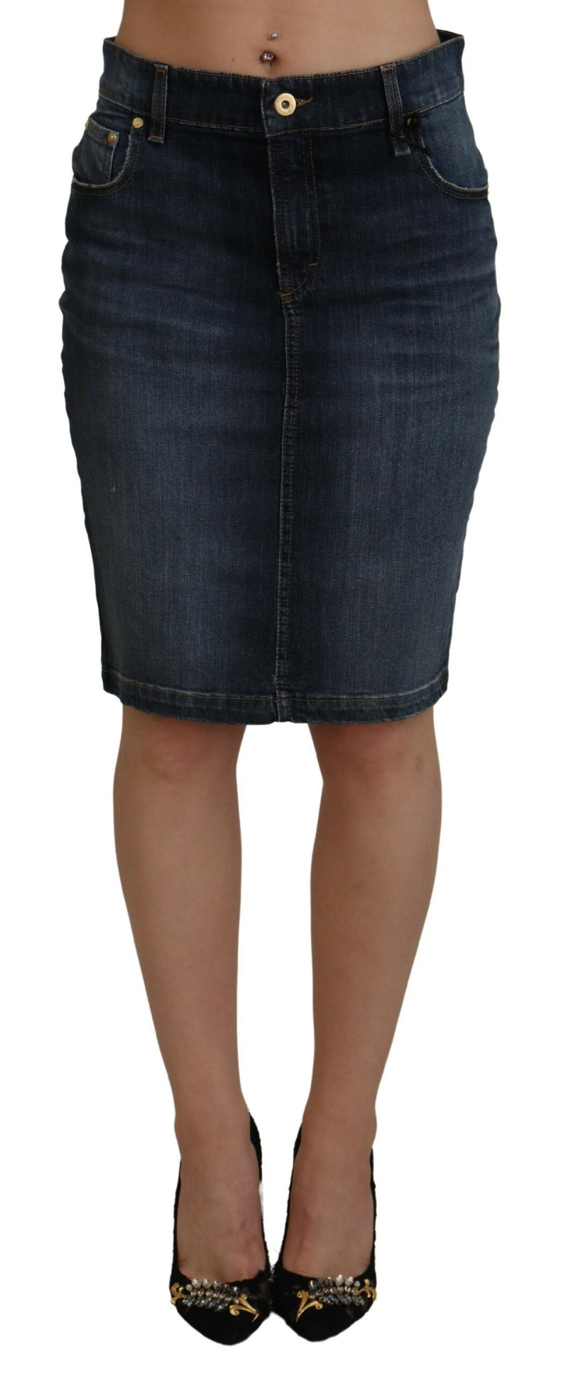 Fiorucci Chic Mid Waist Dark Blue Denim Women's Skirt