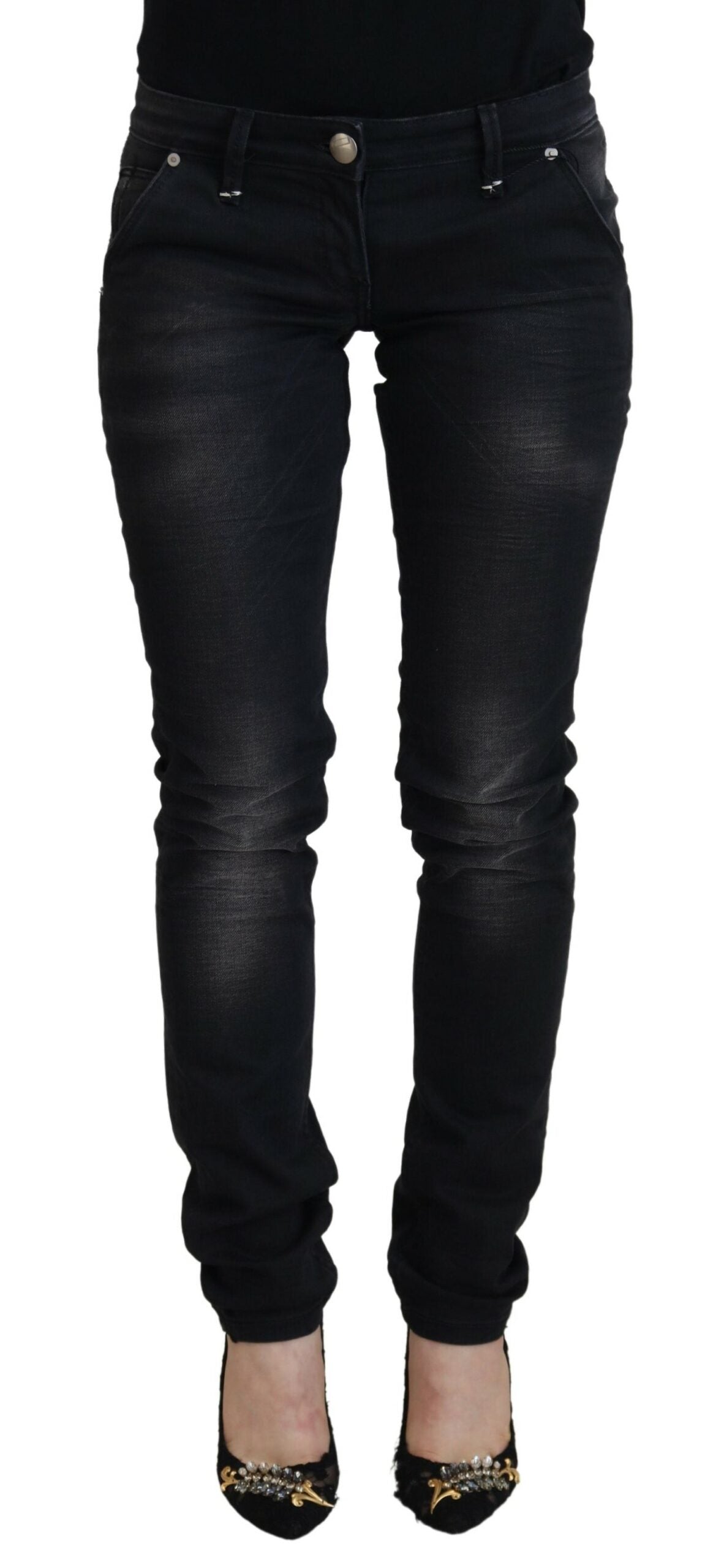 Acht Sleek Black Washed Low Waist Skinny Women's Jeans