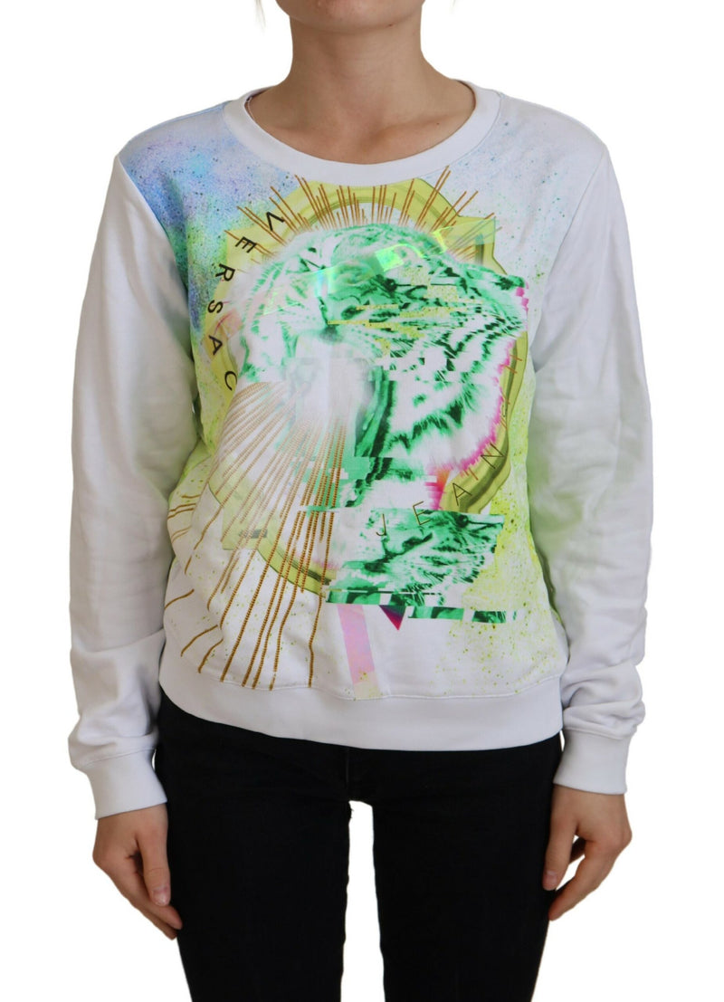 Versace Jeans Elegant White Graphic Crew Neck Women's Sweater