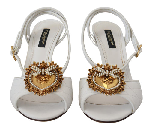 Dolce & Gabbana Devotion Embellished White Leather Women's Stilettos