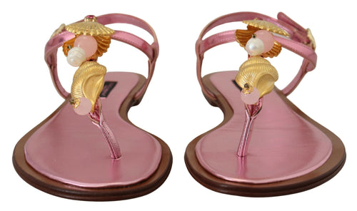 Dolce & Gabbana Chic Pink Leather Sandals with Exquisite Women's Embellishment