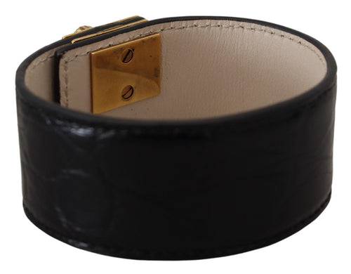 Dolce & Gabbana Elegant Black Leather Gold Detail Women's Bracelet