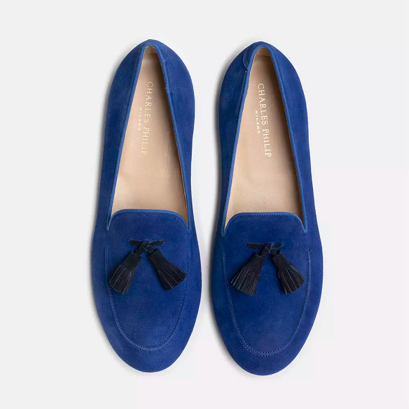 Charles Philip Chic Blue Suede Loafers for the Discerning Men's Gentleman