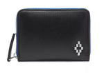 Marcelo Burlon Sleek Black Leather Card Holder with Blue Men's Accents