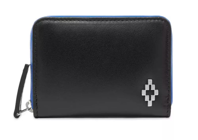 Marcelo Burlon Sleek Black Leather Card Holder with Blue Men's Accents