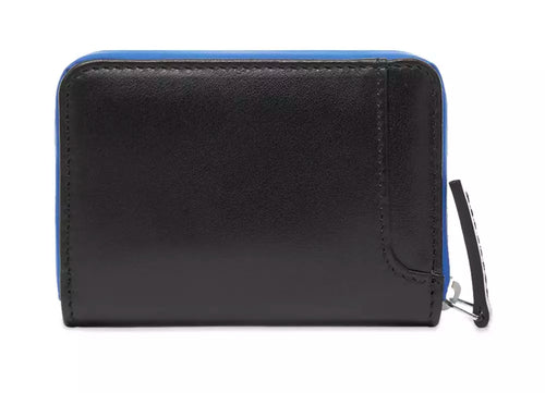 Marcelo Burlon Sleek Black Leather Card Holder with Blue Men's Accents