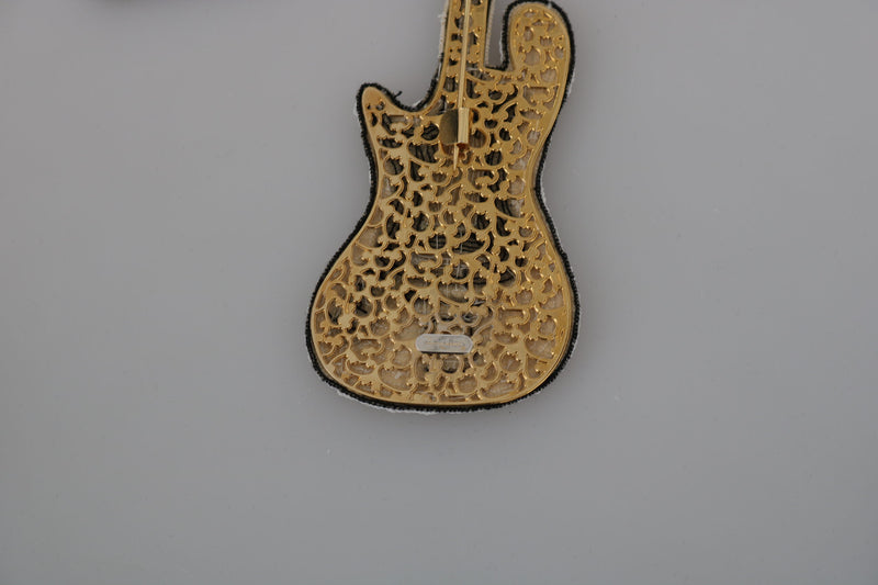 Dolce & Gabbana Gold Sequined Guitar Pin Women's Brooch